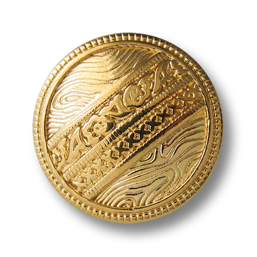 Glänzend goldfarbener Metallknopf mit Fantasiemuster