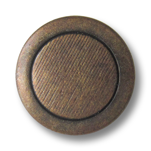 www.Knopfparadies.de - 0435am - Schlichte schraffierte Metallknöpfe in Altmessing mit breitem Rand