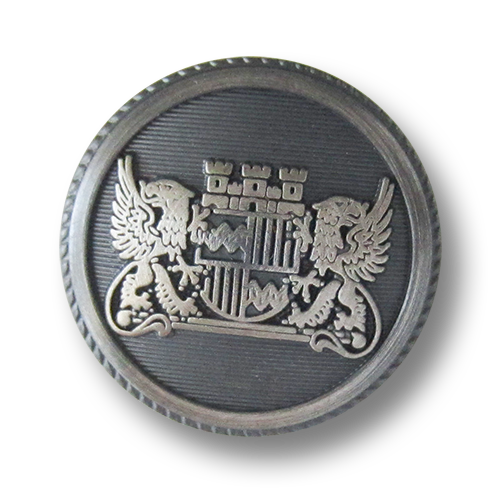 Stahlfarbener Blazerknopf mit Wappen und Sphinx
