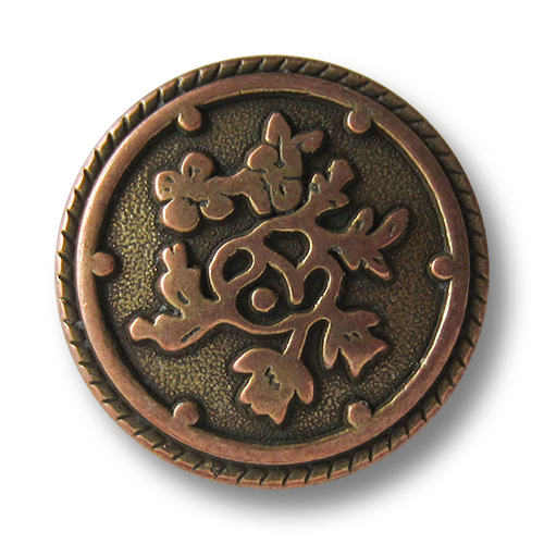 www.Knopfparadies.de - 0576mk - Kupfer messingfarbene Metallknöpfe mit Blumen Muster