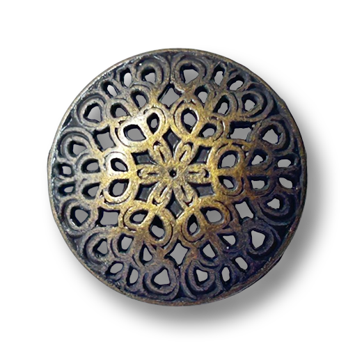 Auffälliger Metallknopf mit Durchbruchmuster in Messing-Antik