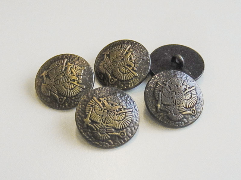 www.Knopfparadies.de - 0858am - Authentische Ösenknöpfe aus Metall mit Adlermotiv in Altmessing