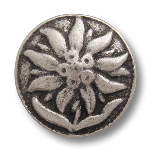 www.knopfparadies.de  - 0037as - Trachtenknöpfe altsilber Edelweiß Motiv Metallknöpfe