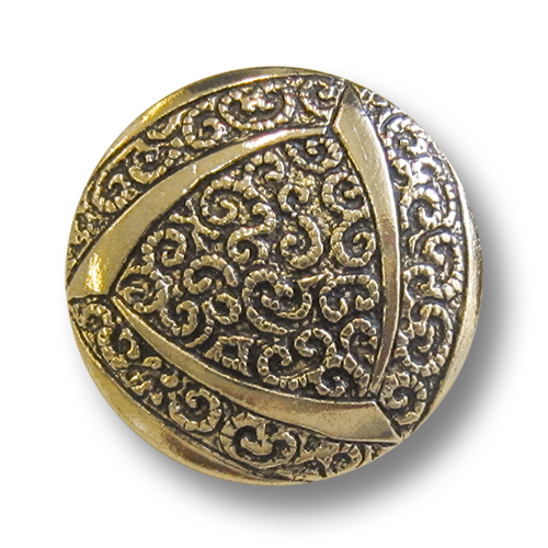 www.knopfparadies.de - 5337go - Altgoldfarben glänzende Metallknöpfe mit nostalgischem Muster