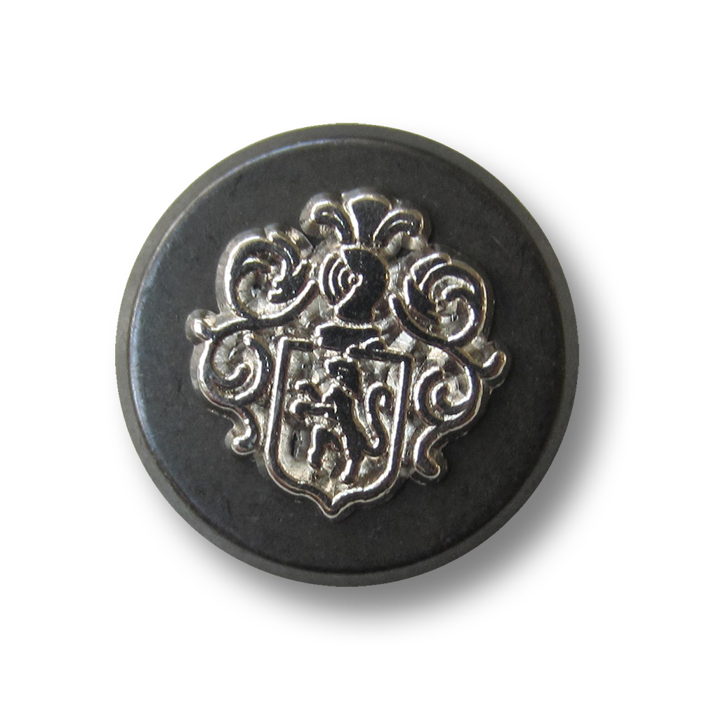 Zweifarbiger Wappen Metall Ösen Knopf in Vintage Optik