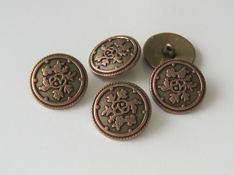 www.Knopfparadies.de - 0576mk - Kupfer messingfarbene Metallknöpfe mit Blumen Muster