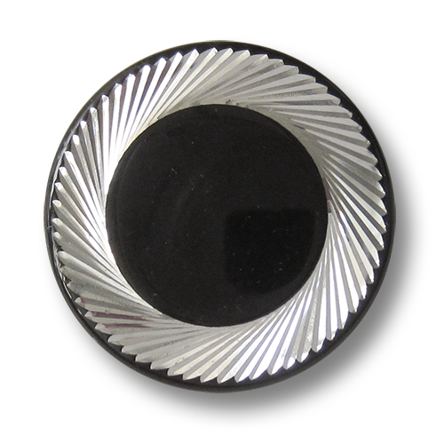 www.knopfparadies.de - 5745ss - Schwarze Metallknöpfe mit silber schraffiertem Rand