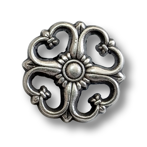 www.knopfparadies.de - 4639as - Altsilberfarbene, kleine Metallknöpfe mit Durchbruchmuster