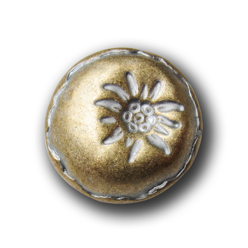 Uriger Trachtenknopf mit Edelweiss in Bicolor-Optik