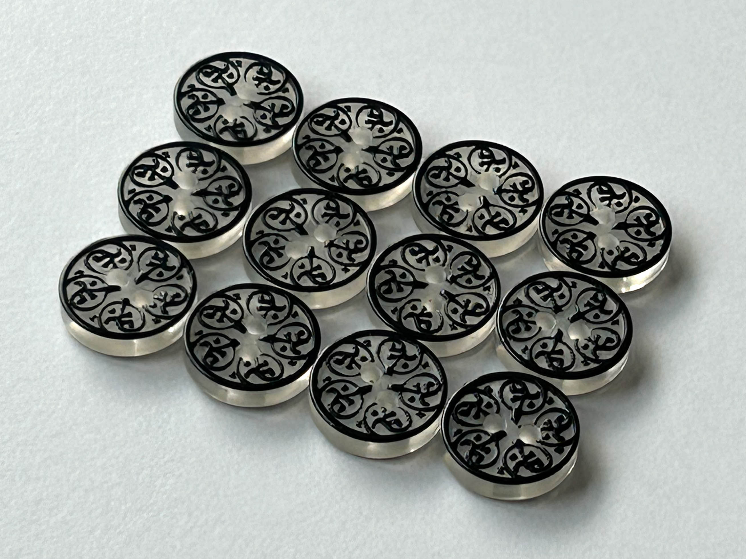 www.knopfparadies.de  - 5668sc - Zierknöpfe Kunststoff schwarz grau natur matt