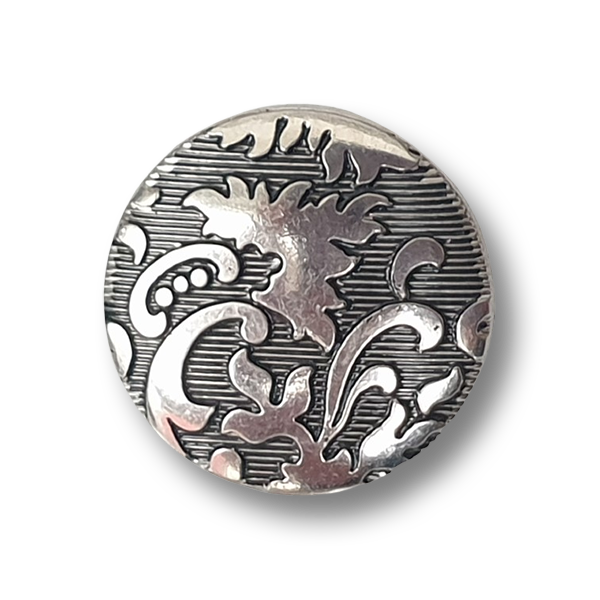 www.knopfparadies.de  – z021as – Knöpfe 13mm altsilberfarben aus Kunststoff mit Ornamentprägung und Öse