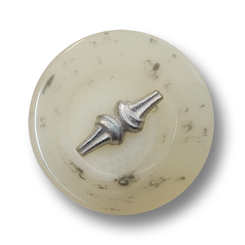 www.knopfparadies.de - 6376nw - Naturweiß bis beige marmorierte Kunststoffknöpfe mit Metall