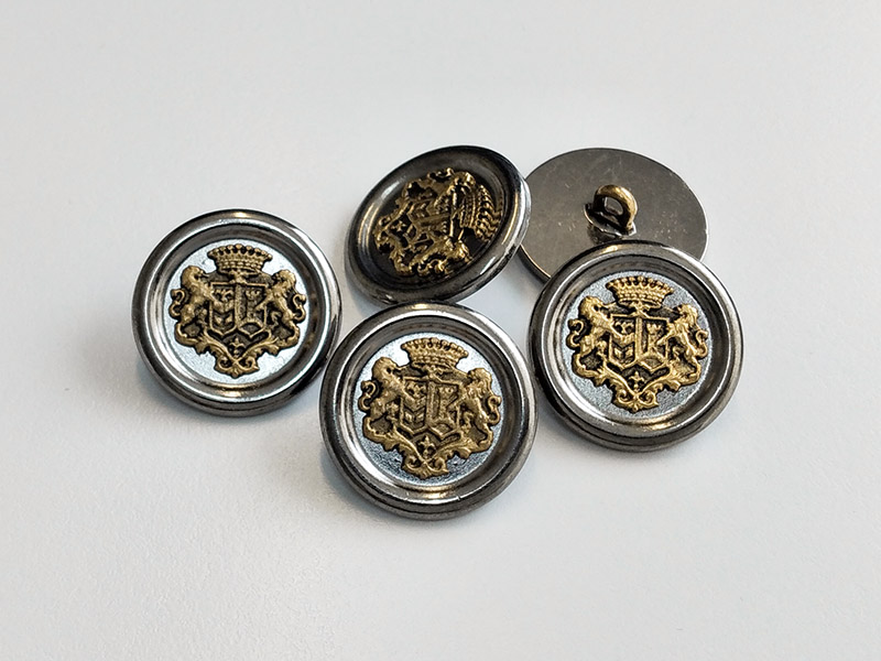 Majestätische Blazerknöpfe in dunkelchrom & gold mit gekröntem Wappen