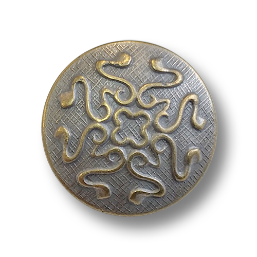 www.knopfparadies.de - 4501ms - Hell messingfarbene Metallknöpfe mit Schnörkelmuster