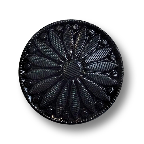 www.knopfparadies.de - 6635gl - Schwarze, filigran gemusterte Glasknöpfe
