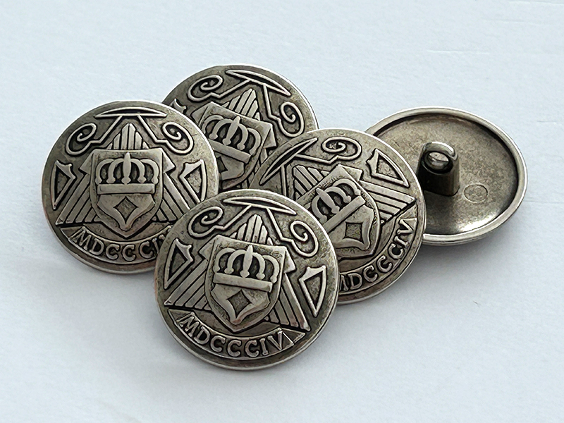 Metallknopf Krone & Wappen 1804 Altsilber 20mm