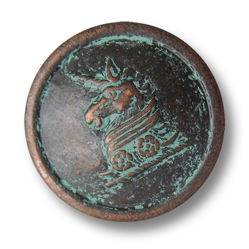 www.Knopfparadies.de - 5431kg - Alt wirkende Metallknöpfe mit Einhorn Motiv in Altkupfer mit künstlicher Patina