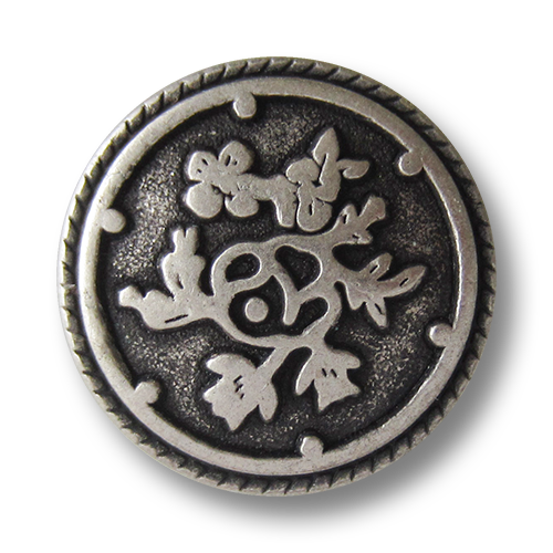 www.Knopfparadies.de - 0576as - Altsilberne Metallknöpfe mit Blumen Muster