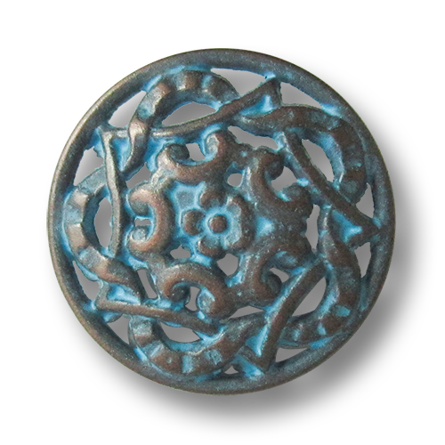 www.knopfparadies.de - 3180kb - Kupferfarbene Trachtenknöpfe mit blaue-grüner Patina