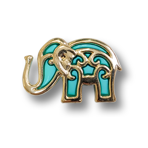 www.knopfparadies.de - 2195el - Hübsche Kunststoffknöpfe: Elefant in türkis und gold