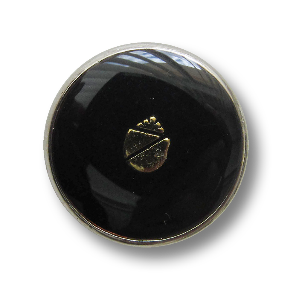 Wappen Metall Knopf mit Öse in glänzend Schwarz Silber
