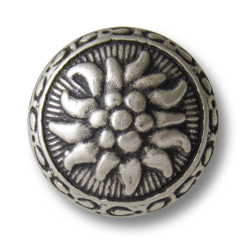 www.Knopfparadies.de - 5862as - Edle altsilberne Trachtenknöpfe aus Metall mit Edelweiß