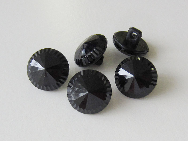 www.Knopfparadies.de - z029sc - Edle kleine schwarze Kunststoffknöpfe in Glas Optik