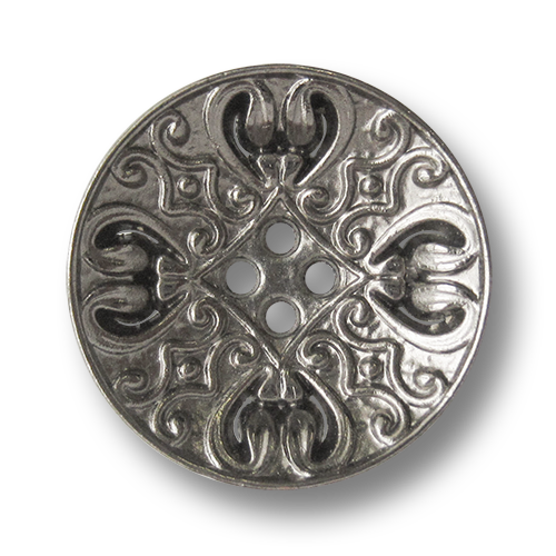 www.knopfparadies.de - 3834ch - Nostalgisch gemusterte Vierloch Metallknöpfe in Chrom