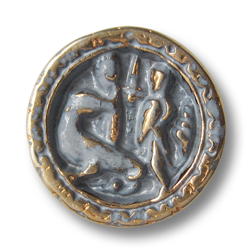 www.Knopfparadies.de - 0824gb - Blau goldene Metallknöpfe mit Drachen Motiv