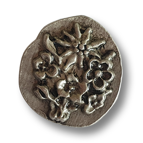 www.knopfparadies.de - 5992zn - Zinnfarbene Knöpfe mit Blumenmotiv