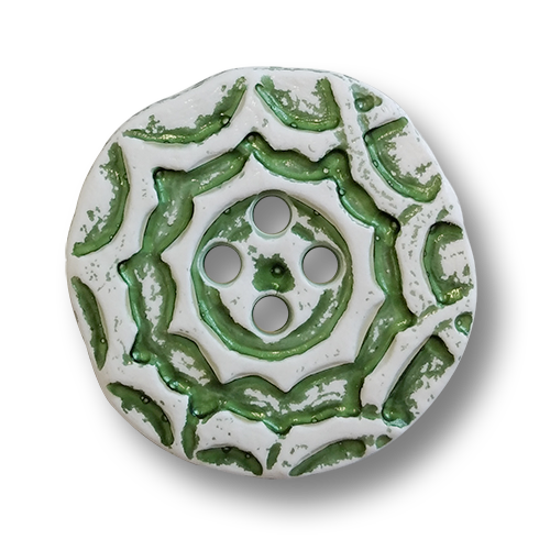 www.knopfparadies.de - 6333gn - Weiß-Grün gemusterte Trachtenknöpfe aus Kunststoff