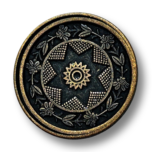www.knopfparadies.de - 0064am - altmessingfarbener Metallknopf mit nostalgischem Ornament