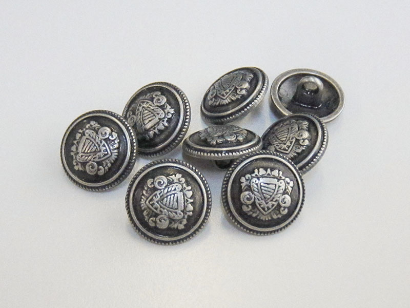 www.knopfparadies.de - 5977ei - Eisenfarbene Metallknöpfe mit Wappenmotiv