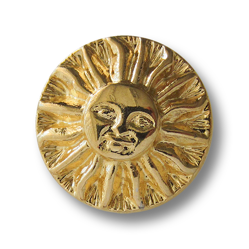 Sonnen Knopf aus Metall in glänzend Goldfarben mit Öse