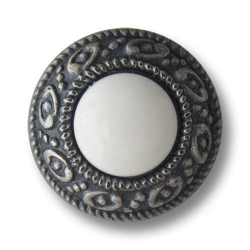 www.Knopfparadies.de - 1577aw - Altsilber weiße Ösen Kunststoffknöpfe in Metall Optik