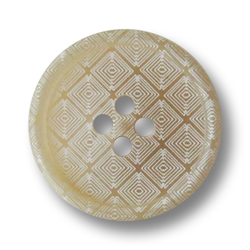 www.Knopfparadies.de - 4245be - Beige weiß gemusterte Vierlochknöpfe aus Kunststoff