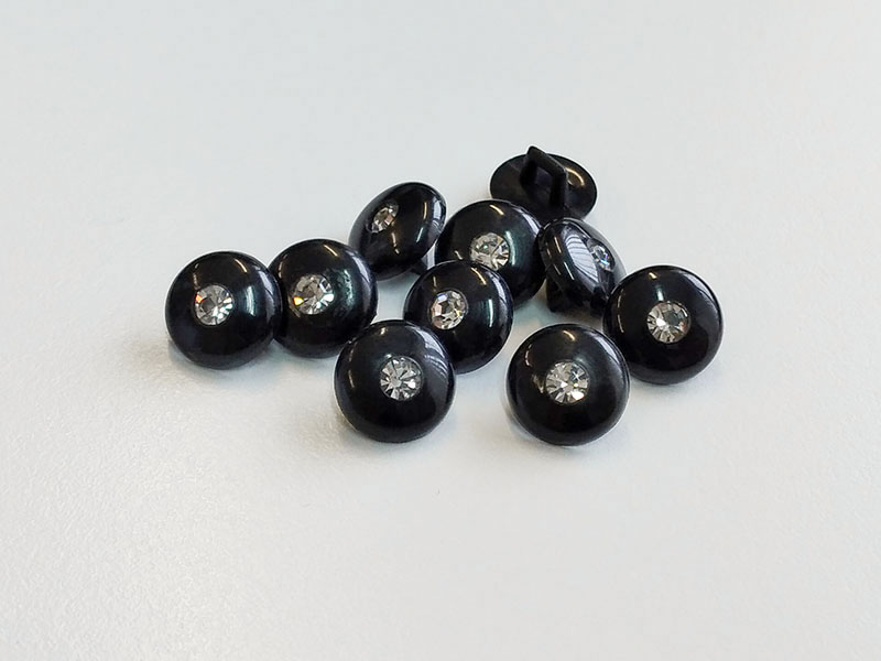 www.knopfparadies.de - 6013sc - Schwarze Kunststoffknöpfe mit Glitzersteinchen