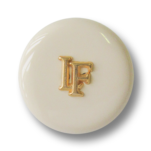 www.Knopfparadies.de - 3527ro - Edle hell biege Modeknöpfe mit Designer Logo