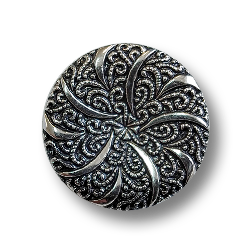www.knopfparadies.de - 4532si - Glänzend altsilberfarbene Kunststoffknöpfe mit filigranem Muster