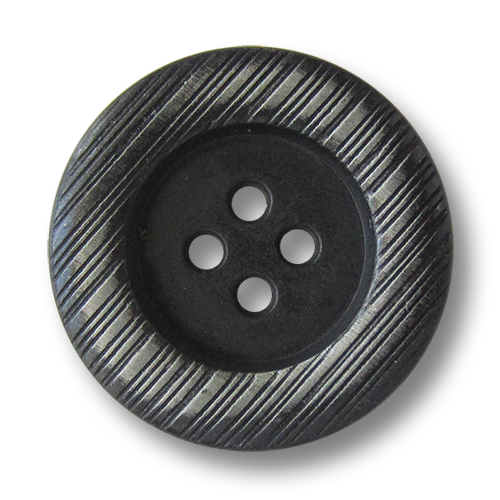 www.Knopfparadies.de  - 1596ei - Eisenfarbene Vierloch Metallknöpfe mit silberner Schraffierung auf dem Rand