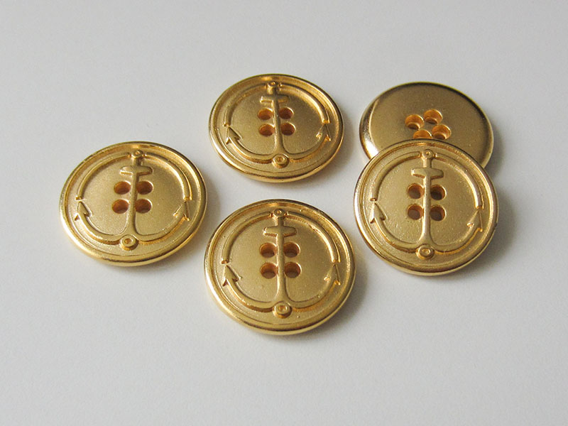 www.Knopfparadies.de - 5804mg - Maritime Ankerknöpfe aus Metall in Matt Gold