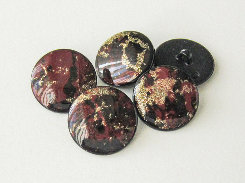 www.Knopfparadies.de - 3276rg - Elegante schwarz rot goldene Glitzerknöpfe aus Kunststoff