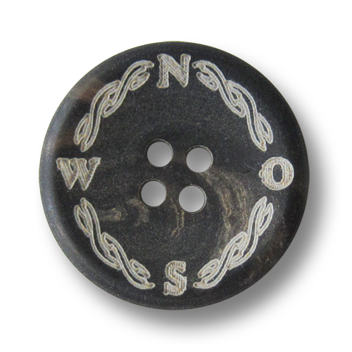 www.knopfparadies.de - 4092db - Dunkelbraune Hornoptik Knöpfe aus Kunststoff mit Kompass