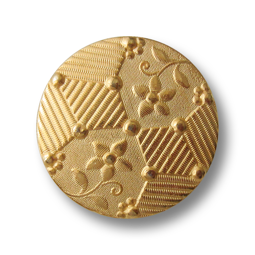 Besondere goldfarbene Metall Ösen Knöpfe mit Blumen & schraffierten Flächen
