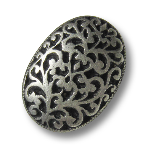 www.Knopfparadies.de - 5872as - Wundervolle ovale silberne Metallknöpfe mit Ornament Muster
