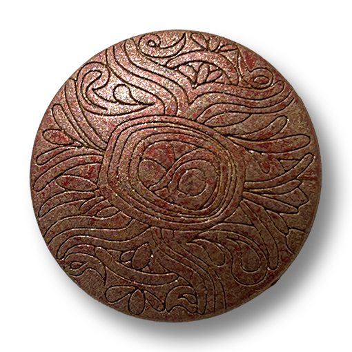 Kupferfarbene Metallknöpfe mit antik wirkender Ornamentzeichnung