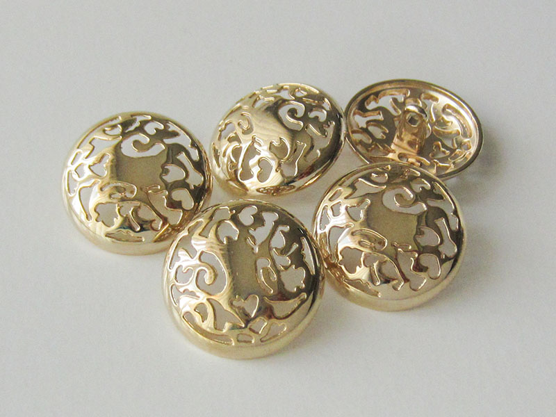 www.Knopfparadies.de - 3078go - Phantasievoll gemusterte goldene Metallknöpfe mit Durchbruch