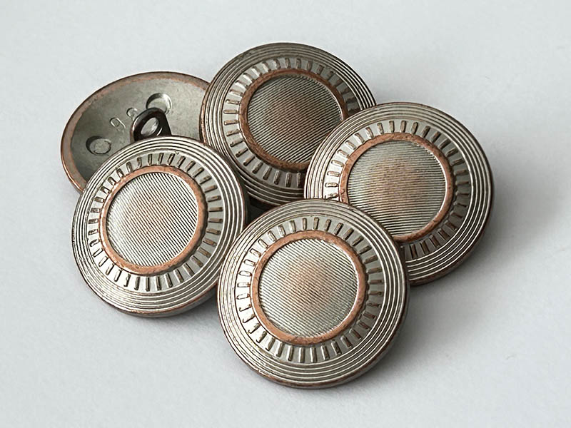 www.knopfparadies.de - k187ku - Runde Metallknöpfe mit kupferfarbenem Innenring und gerilltem Rand