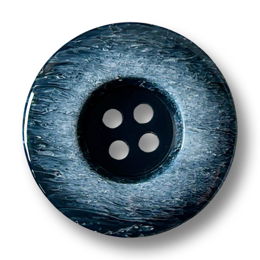 www.knopfparadies.de - 0603bl - Schwarzer Mantelknopf mit blau-weiß meliertem Glanzrand