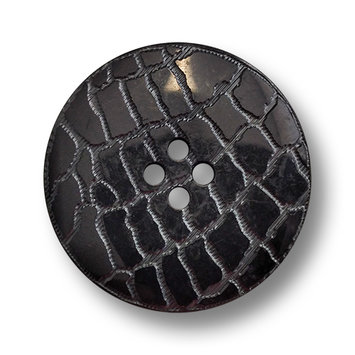 www.knoopfparadies.de - 4498sc - Schwarze Kunststoffknöpfe mit vier Löchern und Reptilienmuster